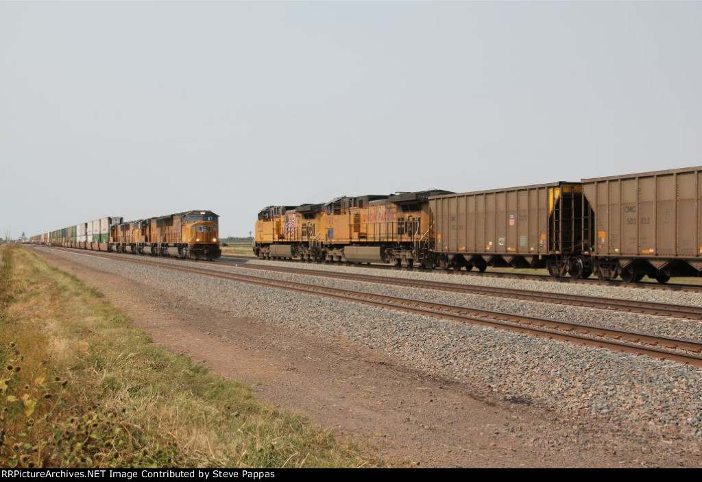 Trains meet on the UP main line